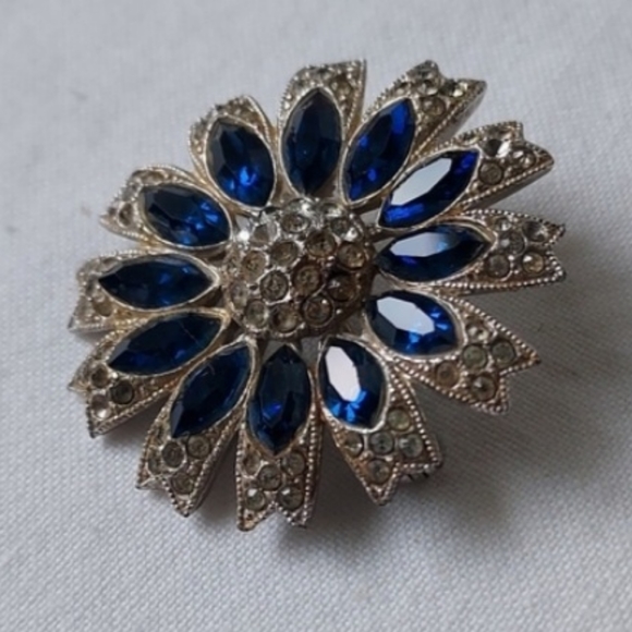 Blue sapphire Rhinestone and diamond 💎 pin brooch antique estate jewelry ✨️ - Picture 1 of 12